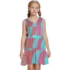 Geometric Ocean Purple Blue Pink Kids  Sleeveless Tiered Mini Dress