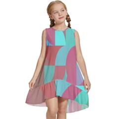 Geometric Ocean Purple Blue Pink Kids  Frill Swing Dress