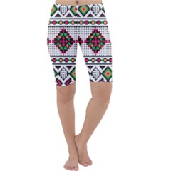 Ukrainian Folk Seamless Pattern Ethnic Ornament Border Element Traditional Cropped Leggings 