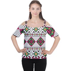 Ukrainian Folk Seamless Pattern Ethnic Ornament Border Element Traditional Cutout Shoulder T-shirt