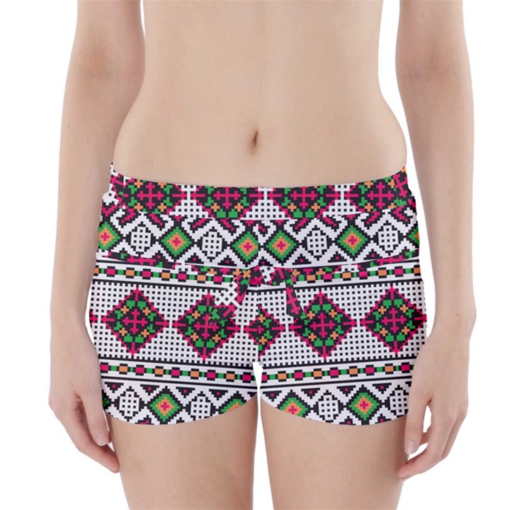 Ukrainian Folk Seamless Pattern Ethnic Ornament Border Element Traditional Boyleg Bikini Wrap Bottoms