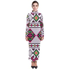 Ukrainian Folk Seamless Pattern Ethnic Ornament Border Element Traditional Turtleneck Maxi Dress