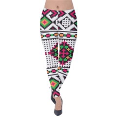 Ukrainian Folk Seamless Pattern Ethnic Ornament Border Element Traditional Velvet Leggings