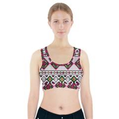 Ukrainian Folk Seamless Pattern Ethnic Ornament Border Element Traditional Sports Bra With Pocket