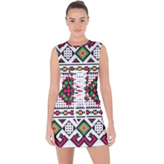 Ukrainian Folk Seamless Pattern Ethnic Ornament Border Element Traditional Lace Up Front Bodycon Dress