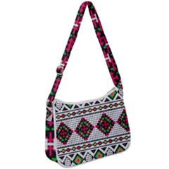 Ukrainian Folk Seamless Pattern Ethnic Ornament Border Element Traditional Zip Up Shoulder Bag