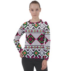 Ukrainian Folk Seamless Pattern Ethnic Ornament Border Element Traditional Women s Long Sleeve Raglan T-shirt