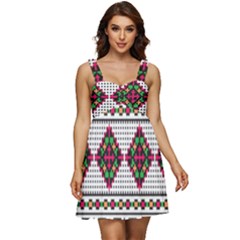 Ukrainian Folk Seamless Pattern Ethnic Ornament Border Element Traditional Ruffle Strap Babydoll Chiffon Dress