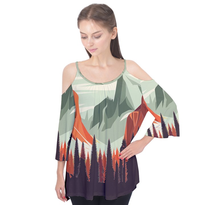 Mountains Flutter Sleeve T-Shirt