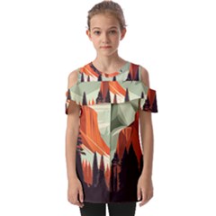 Mountains Fold Over Open Sleeve Top