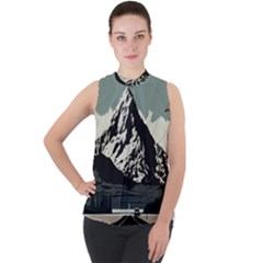 Mountains Mock Neck Chiffon Sleeveless Top