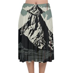 Mountains Velvet Flared Midi Skirt