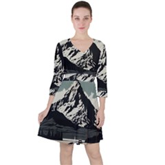 Mountains Quarter Sleeve Ruffle Waist Dress