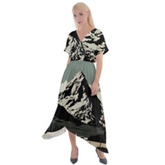 Mountains Cross Front Sharkbite Hem Maxi Dress