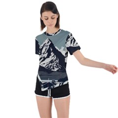 Mountains Asymmetrical Short Sleeve Sports T-shirt