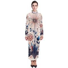 Flowers Bloom Blossom Flora Modern Turtleneck Maxi Dress