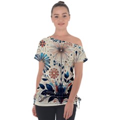 Flowers Bloom Blossom Flora Modern Off Shoulder Tie-up T-shirt