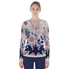 Flowers Bloom Blossom Flora Modern V-neck Long Sleeve Top