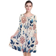 Flowers Bloom Blossom Flora Modern Quarter Sleeve Waist Band Dress