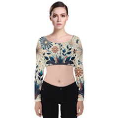 Flowers Bloom Blossom Flora Modern Velvet Long Sleeve Crop Top