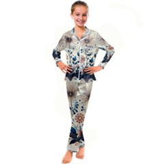 Flowers Bloom Blossom Flora Modern Kids  Satin Long Sleeve Pajamas Set