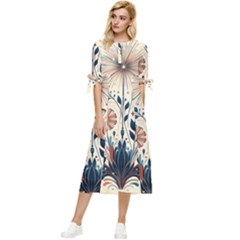 Flowers Bloom Blossom Flora Modern Bow Sleeve Chiffon Midi Dress