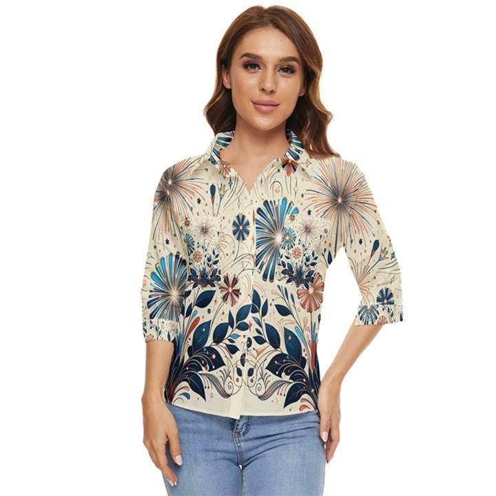 Flowers Bloom Blossom Flora Modern Women s Quarter Sleeve Pocket Shirt