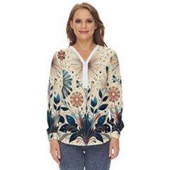 Flowers Bloom Blossom Flora Modern Zip Up Long Sleeve Blouse