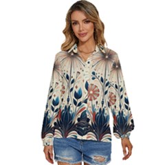 Flowers Bloom Blossom Flora Modern Women s Long Sleeve Button Up Shirt