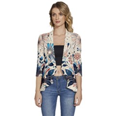 Flowers Bloom Blossom Flora Modern Women s 3/4 Sleeve Ruffle Edge Open Front Jacket by Salmanaz77