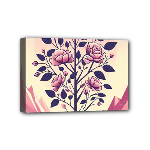 Roses Flowers Bloom Nature Blossom Mini Canvas 6  x 4  (Stretched)