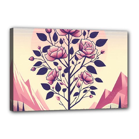 Roses Flowers Bloom Nature Blossom Canvas 18  x 12  (Stretched)