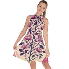 Roses Flowers Bloom Nature Blossom Sleeveless Halter Neck A-Line Dress