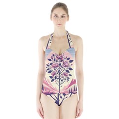 Roses Flowers Bloom Nature Blossom Halter Swimsuit