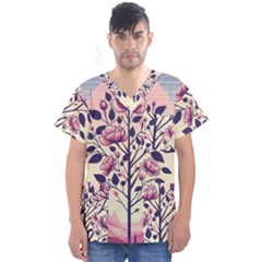 Roses Flowers Bloom Nature Blossom Men s V-Neck Scrub Top