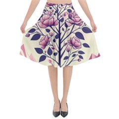 Roses Flowers Bloom Nature Blossom Flared Midi Skirt