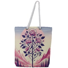 Roses Flowers Bloom Nature Blossom Full Print Rope Handle Tote (Large)