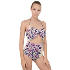 Roses Flowers Bloom Nature Blossom Scallop Top Cut Out Swimsuit