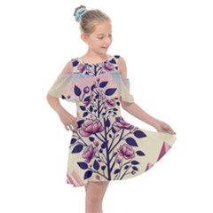 Roses Flowers Bloom Nature Blossom Kids  Shoulder Cutout Chiffon Dress