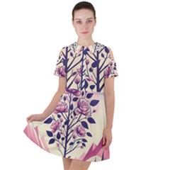 Roses Flowers Bloom Nature Blossom Short Sleeve Shoulder Cut Out Dress 