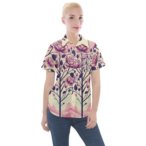 Roses Flowers Bloom Nature Blossom Women s Short Sleeve Pocket Shirt by Salmanaz77