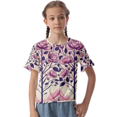 Roses Flowers Bloom Nature Blossom Kids  Cuff Sleeve Scrunch Bottom T-Shirt