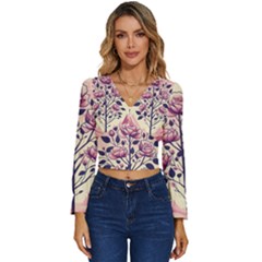 Roses Flowers Bloom Nature Blossom Long Sleeve V-Neck Top