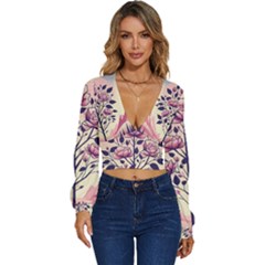 Roses Flowers Bloom Nature Blossom Long Sleeve Deep-V Velour Top