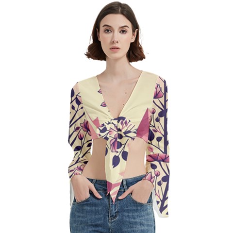 Roses Flowers Bloom Nature Blossom Trumpet Sleeve Cropped Top by Salmanaz77