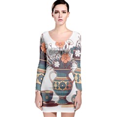 Flower Vase Nature Bloom Blossom Long Sleeve Bodycon Dress by Salmanaz77