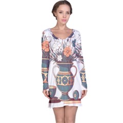 Flower Vase Nature Bloom Blossom Long Sleeve Nightdress