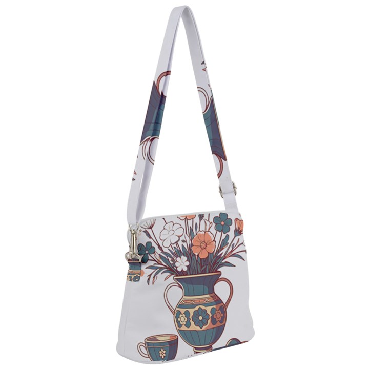 Flower Vase Nature Bloom Blossom Zipper Messenger Bag