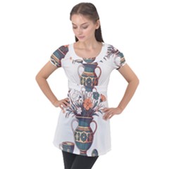 Flower Vase Nature Bloom Blossom Puff Sleeve Tunic Top by Salmanaz77