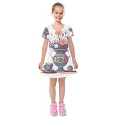 Flower Vase Nature Bloom Blossom Kids  Short Sleeve Velvet Dress by Salmanaz77